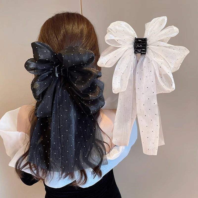 Black White Big Bow Hairpin Ribbon Ladies Claw Clip Fabric Hairgrips Large Bowknot Hair Claw